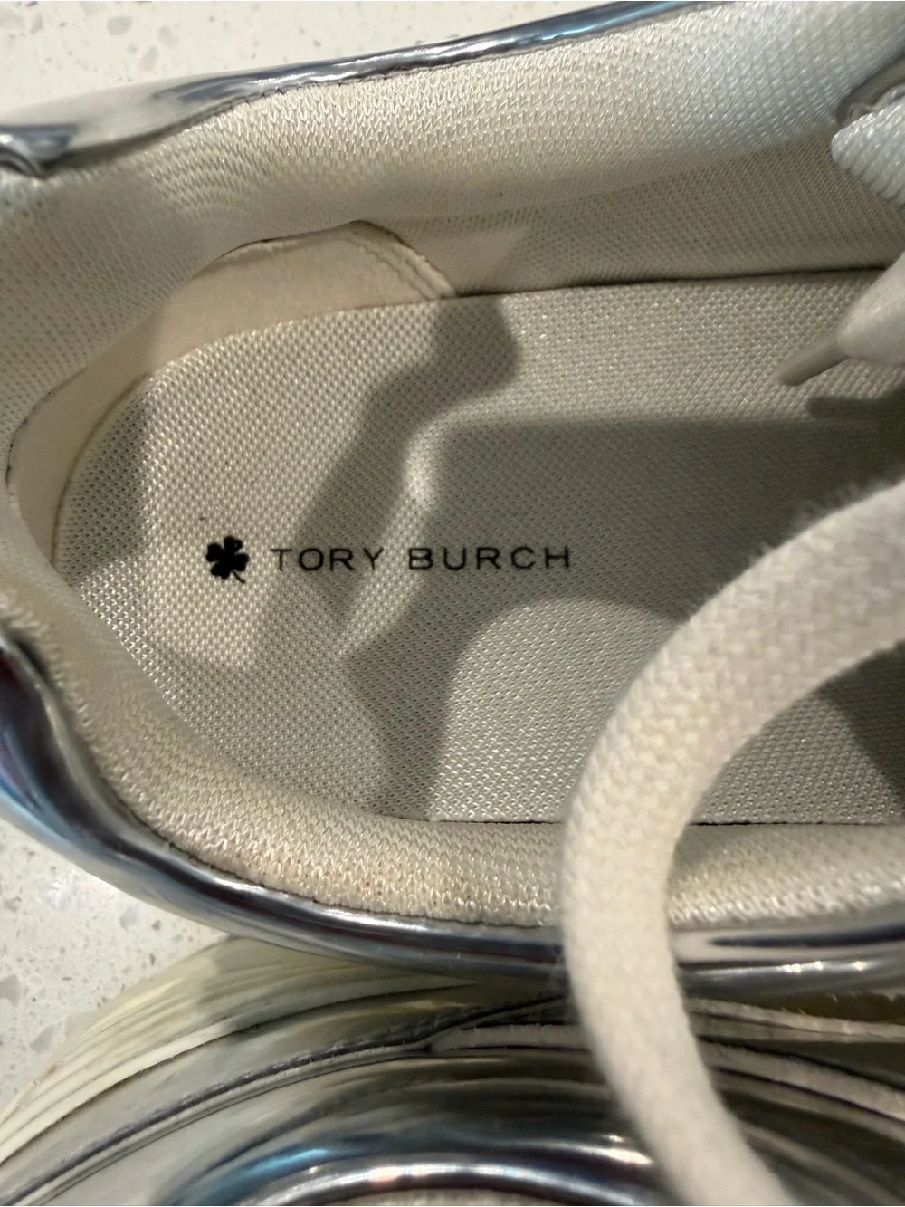 Tory Burch Metallic Clover Silver Low-Top Lace-Up Sneakers